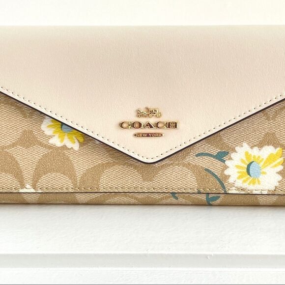 Coach Slim Envelope Wallet In Signature Canvas With Daisy Print New with tags - Picture 12 of 16
